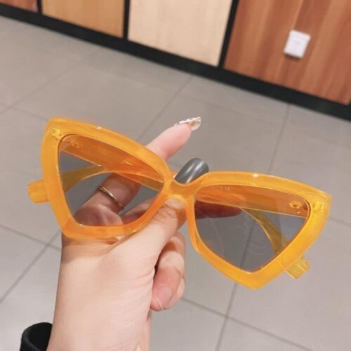 عینک فانتزی گربه‌ای زرد شفاف با فریم زاویه‌دار | فروشگاه فانتزی باز