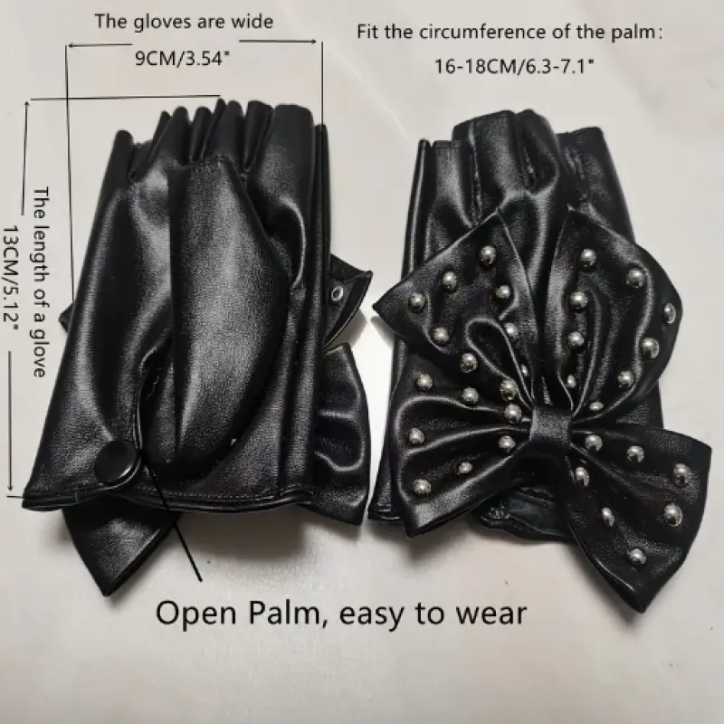 دستکش چرمی مشکی پاپیونی