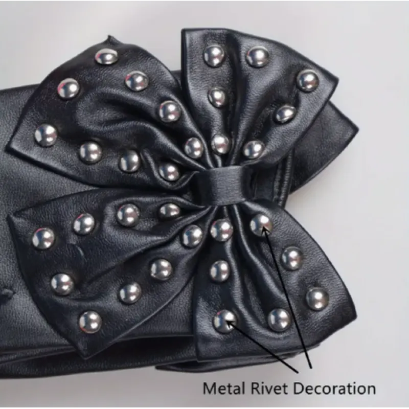 دستکش چرمی مشکی پاپیونی