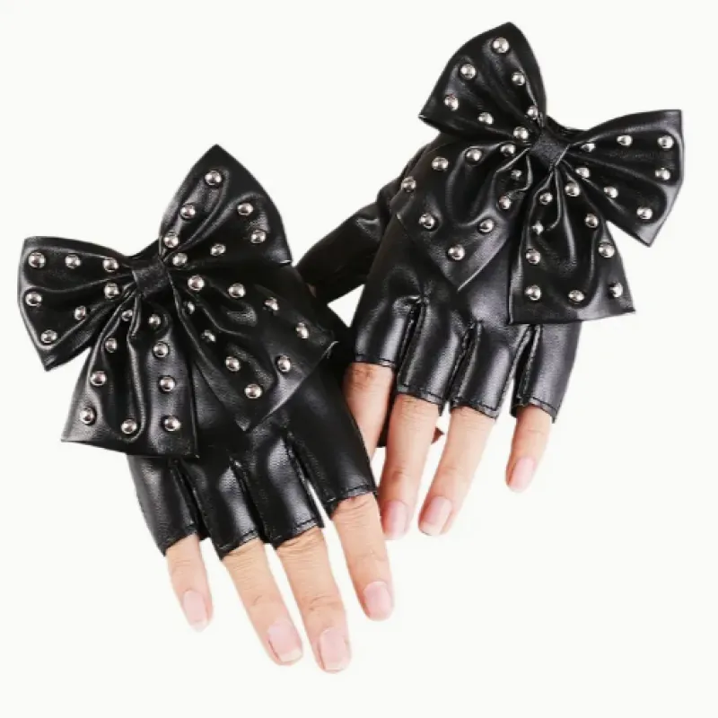 دستکش چرمی مشکی پاپیونی