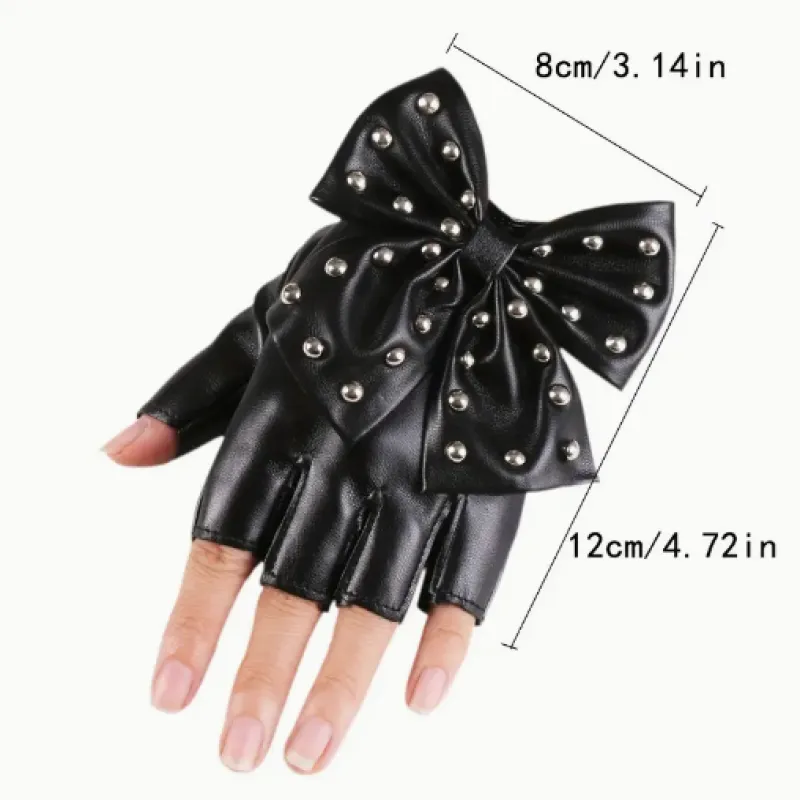 دستکش چرمی مشکی پاپیونی