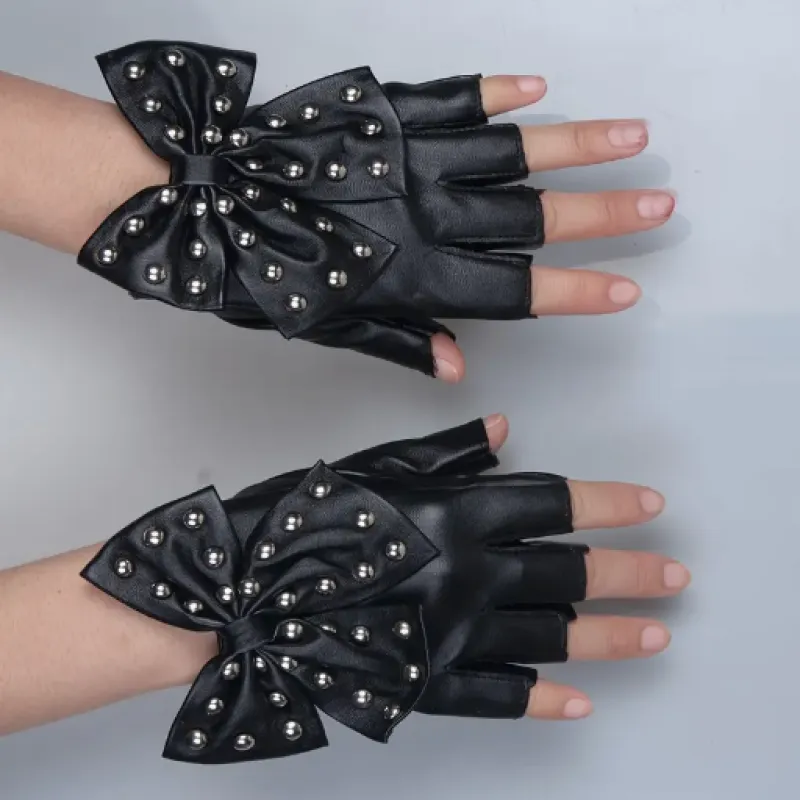 دستکش چرمی مشکی پاپیونی