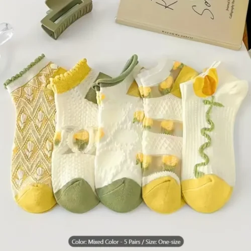 پک 5تایی جوراب لیمویی طرح دار