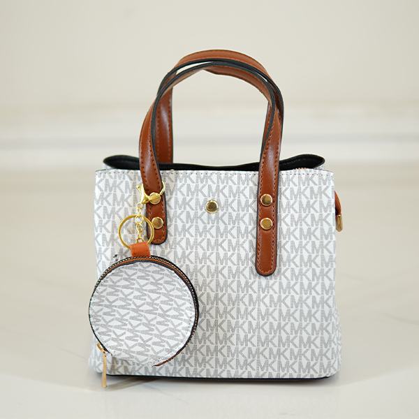 کیف دستی زنانه دسته چرمی آنیژ با آویز کیف جاکلیدی