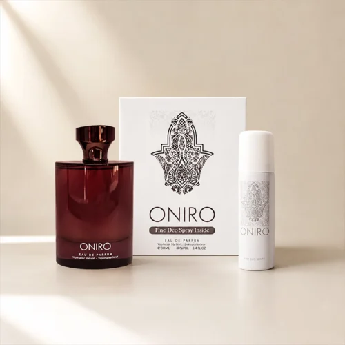 بطری ادکلن Oniro با طراحی لوکس و درپوش شرابی