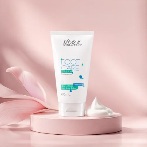 کرم مراقبت از پا ویتا بلا مدل Foot Care Cream Protective حاوی شی باتر حجم 60 میلی‌لیتر روی پس‌زمینه صورتی