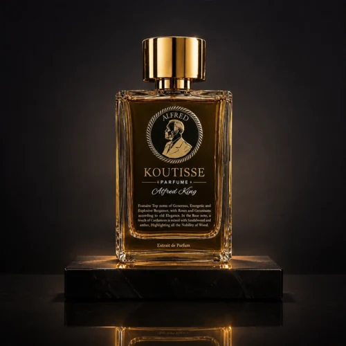 بطری عطر مردانه Koutisse Alfred King Pharaoh 120 میل در فضای تاریک و رسمی با استایل کلاسیک