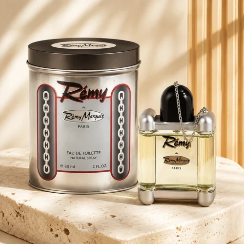 ادکلن کلاسیک رمی مارکوس Remy شصت میلی‌لیتری با زنجیر تزئینی و قوطی فلزی