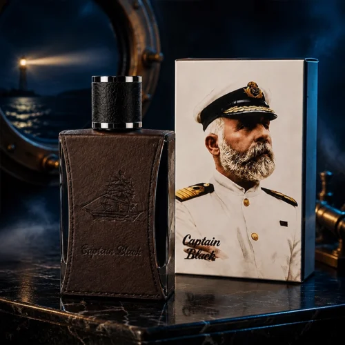 عطر ادکلن Captain Black مردانه با بطری چرمی‌مانند و جعبه تصویردار