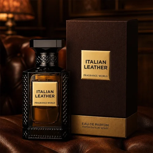 عطر فراگرنس ورد ایتالیَن لدر با شیشه مشکی و جعبه چرمی