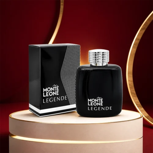 عطر Monte Leone Legende مردانه روی استند طلایی با جعبه مشکی شیک